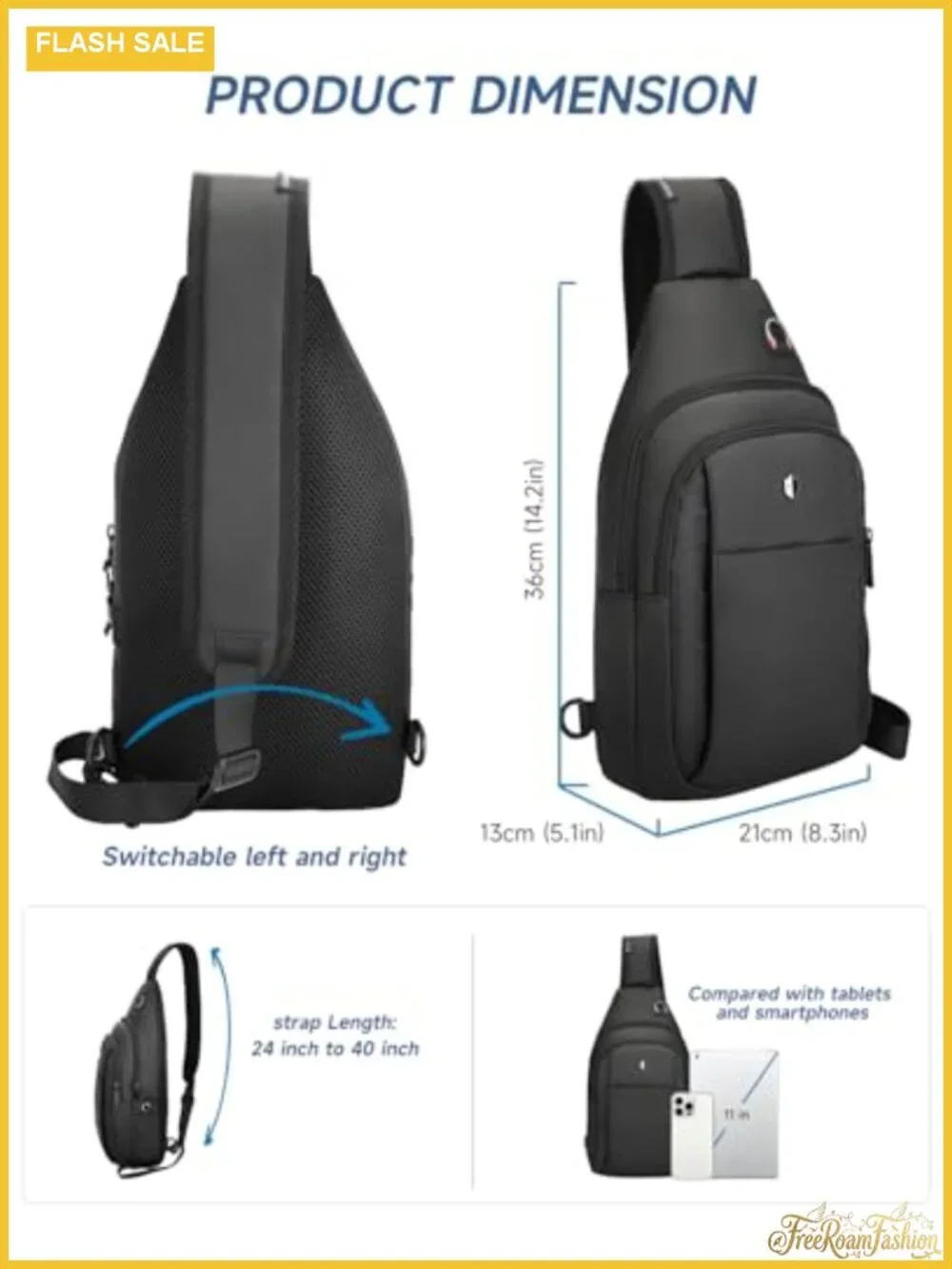 Anti Theft Crossbody Sling Bag Lockable Zipper Water Resistant Fits 11 iPad